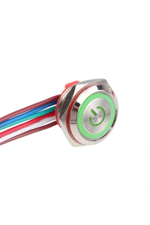 WD16C1-Wired-P1-EC 16mm Düz Yaylı Yeşil Işıklı Metal Buton - Kablolu
