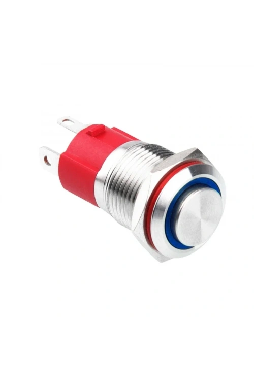 WD16D-G1Z-E 16mm Çıkık Anahtarlı Işıklı Metal Buton - Mavi