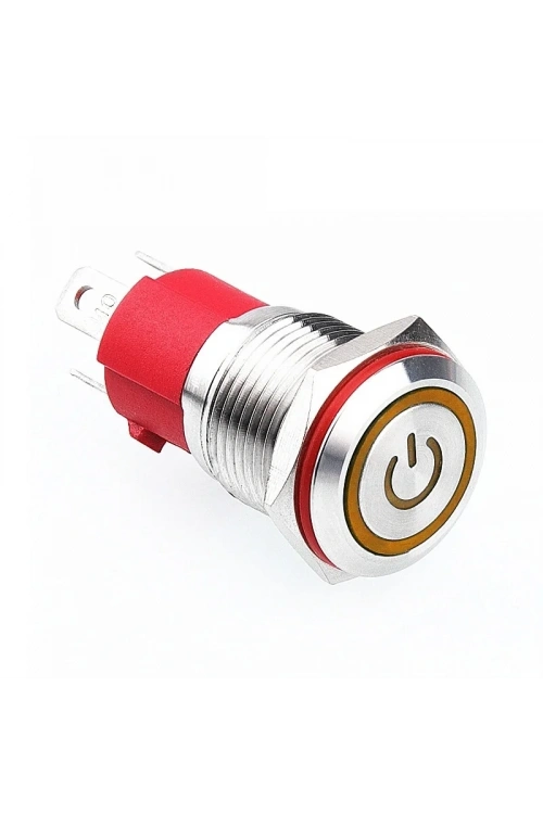 WD16D-P1-EC 16mm Düz Yaylı Işıklı Power Metal Buton - Sarı