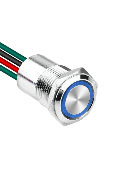 WD16D1-P2Z-E 16mm Düz Anahtarlı Işıklı Kablolu Metal Buton - Mavi