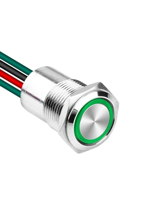 WD16D1-P2Z-E 16mm Düz Anahtarlı Işıklı Kablolu Metal Buton - Yeşil