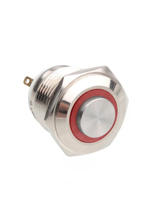 WD16H-G1-E 16mm Çıkık Yaylı Işıklı Metal Buton - Kırmızı