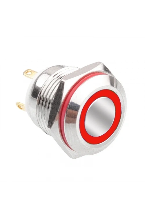 WD16H-P1-E 16mm Düz Yaylı Işıklı Metal Buton - Kırmızı