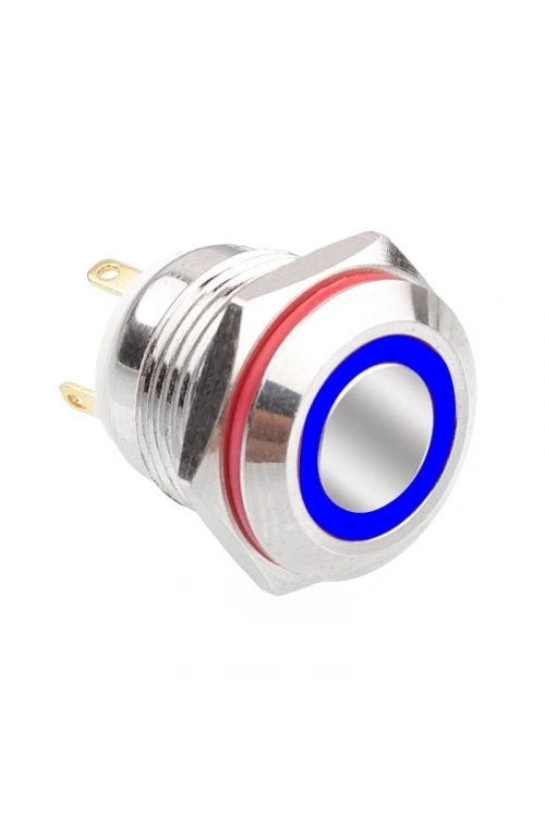 WD16H-P1-E 16mm Düz Yaylı Işıklı Metal Buton - Mavi