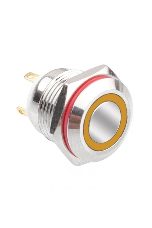 WD16H-P1-E 16mm Düz Yaylı Işıklı Metal Buton - Sarı