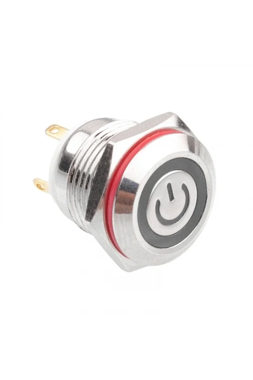 WD16H-P1-EC 16mm Düz Yaylı Işıklı Power Metal Buton - Beyaz
