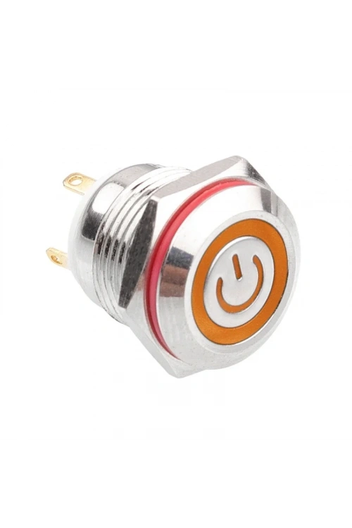 WD16H-P1-EC 16mm Düz Yaylı Işıklı Power Metal Buton - Sarı