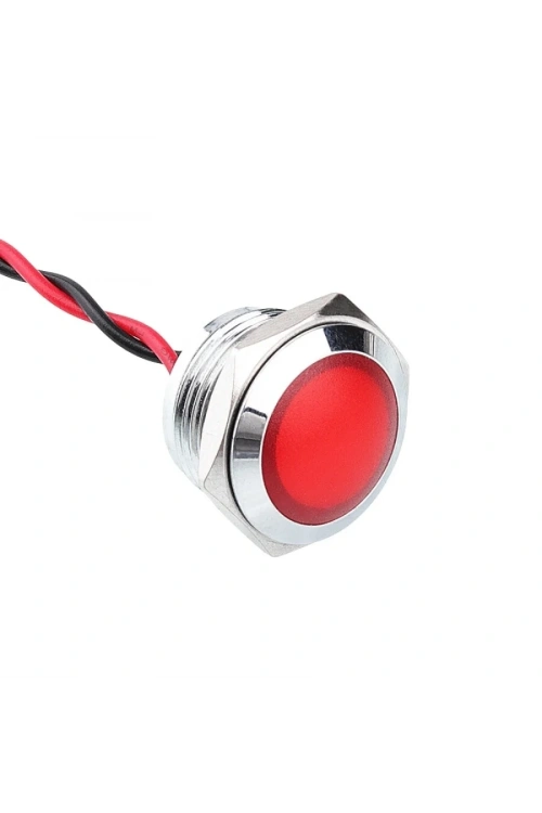 WD16L-P2 16mm 12-24V Kablolu Metal Sinyal Lambası - Kırmızı