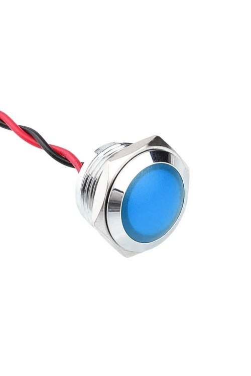 WD16L-P2 16mm 12-24V Kablolu Metal Sinyal Lambası - Mavi