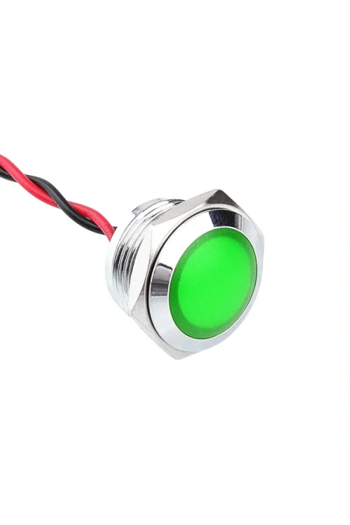 WD16L-P2 16mm 12-24V Kablolu Metal Sinyal Lambası - Yeşil