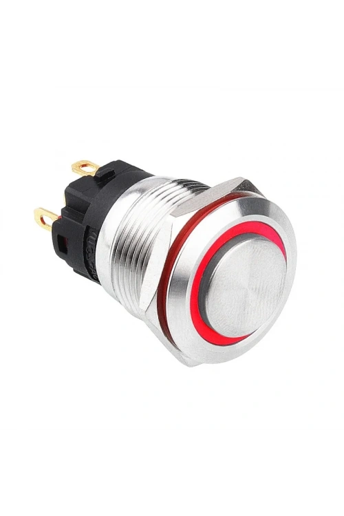 WD19A-G1-E 19mm Çıkık Yaylı Işıklı Metal Buton - Kırmızı