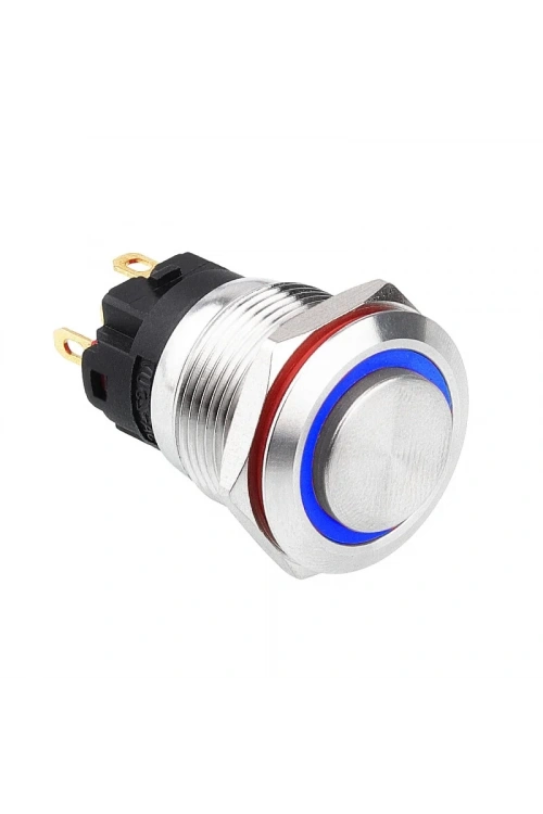 WD19A-G1Z-E 19mm Çıkık Anahtarlı Işıklı Metal Buton - Mavi