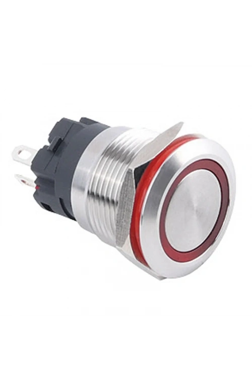 WD19A-P1-E 19mm Düz Yaylı Işıklı Metal Buton - Kırmızı