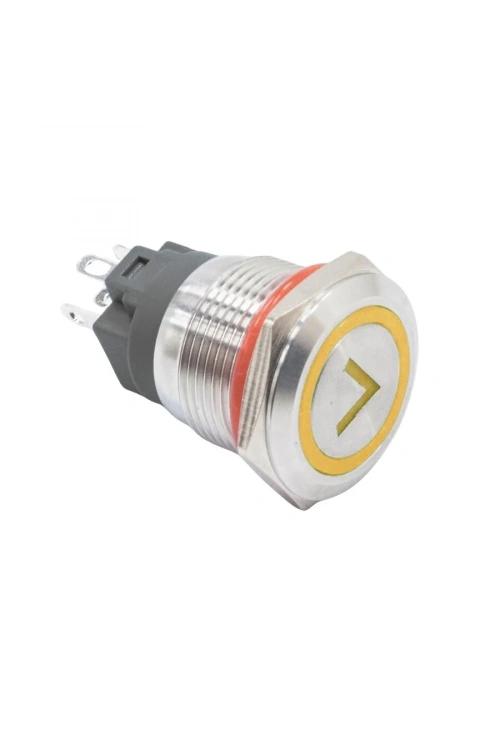 WD19A-P1-ET 19mm Düz Yaylı Işıklı Ok İşaretli Metal Buton - Sarı