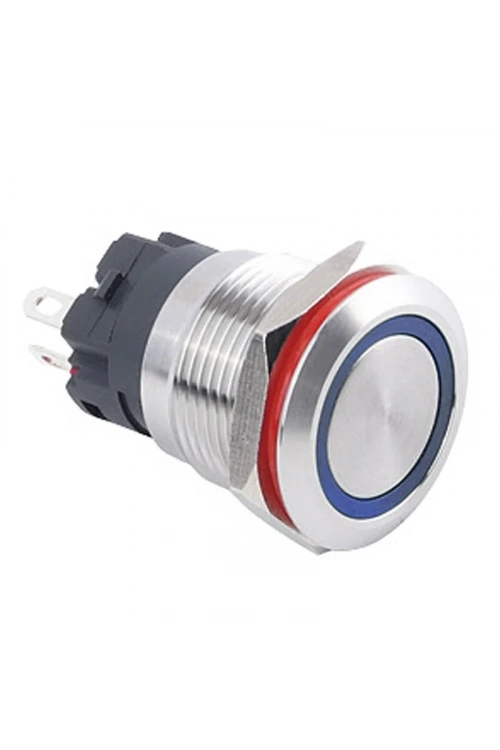 WD19A-P1Z-E 19mm Düz Anahtarlı Işıklı Metal Buton - Mavi