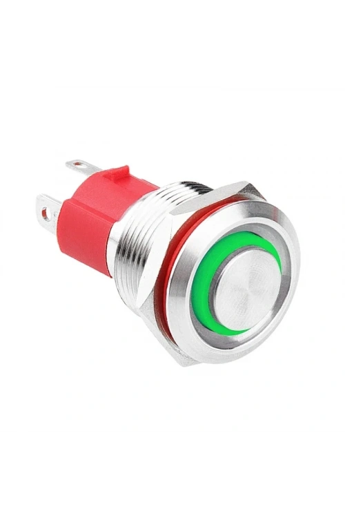 WD19D-G1Z-E 19mm Çıkık Anahtarlı Işıklı Metal Buton - Yeşil
