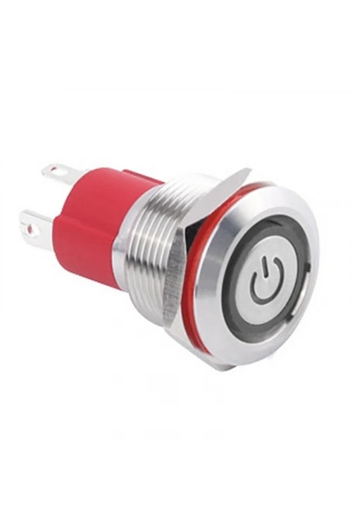 WD19D-P1-EC 19mm Düz Yaylı Işıklı Power Metal Buton - Beyaz