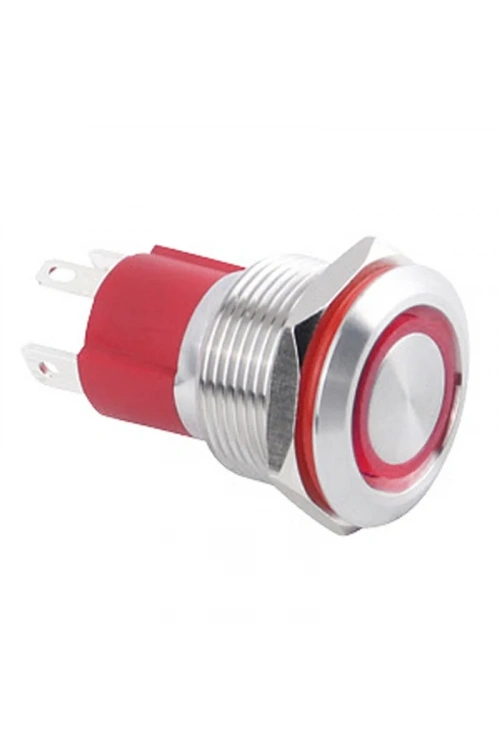 WD19D-P1Z-E 19mm Düz Anahtarlı Işıklı Metal Buton - Kırmızı