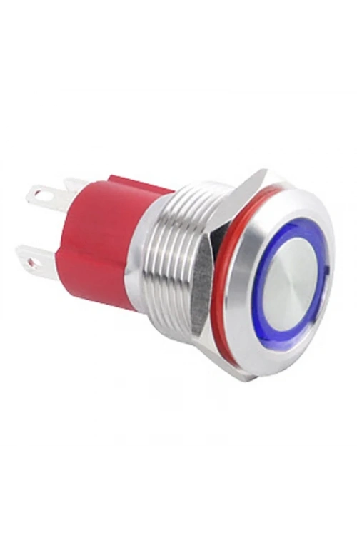 WD19D-P1Z-E 19mm Düz Anahtarlı Işıklı Metal Buton - Mavi
