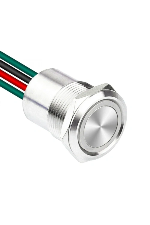 WD19D1-P2-E 19mm Düz Yaylı Işıklı Kablolu Metal Buton - Beyaz