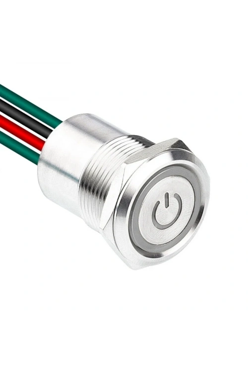 WD19D1-P2-EC 19mm Düz Yaylı Işıklı Power Kablolu Metal Buton - Beyaz