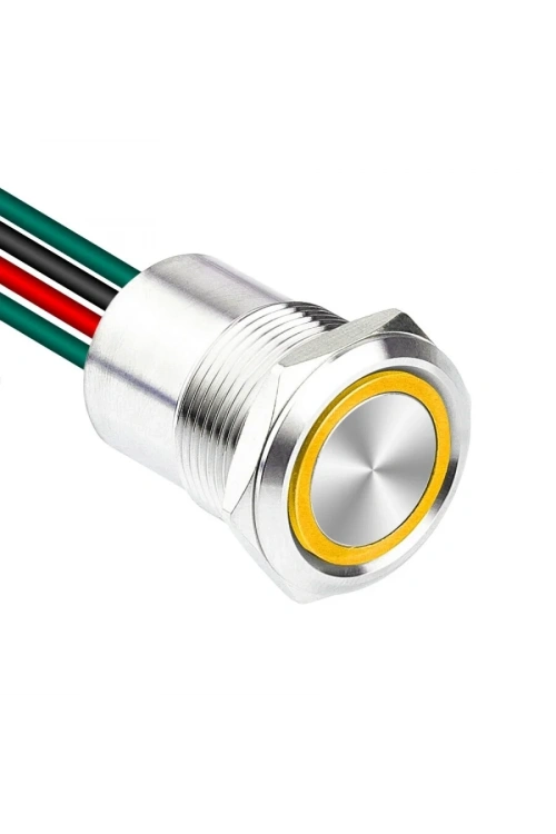 WD19D1-P2Z-E 19mm Düz Anahtarlı Işıklı Kablolu Metal Buton - Sarı