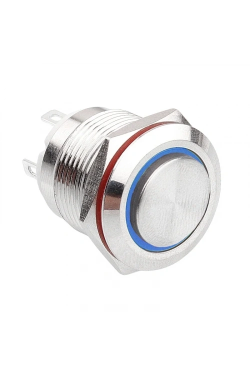 WD19H-G1-E 19mm Çıkık Yaylı Işıklı Metal Buton - Mavi