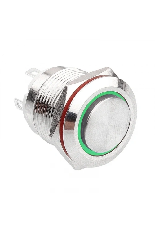 WD19H-G1-E 19mm Çıkık Yaylı Işıklı Metal Buton - Yeşil