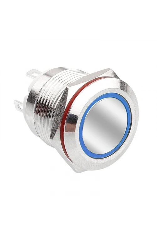 WD19H-P1-E 19mm Düz Yaylı Işıklı Metal Buton - Mavi