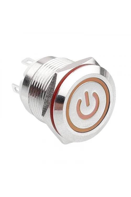 WD19H-P1-EC 19mm Düz Yaylı Işıklı Power Metal Buton - Sarı