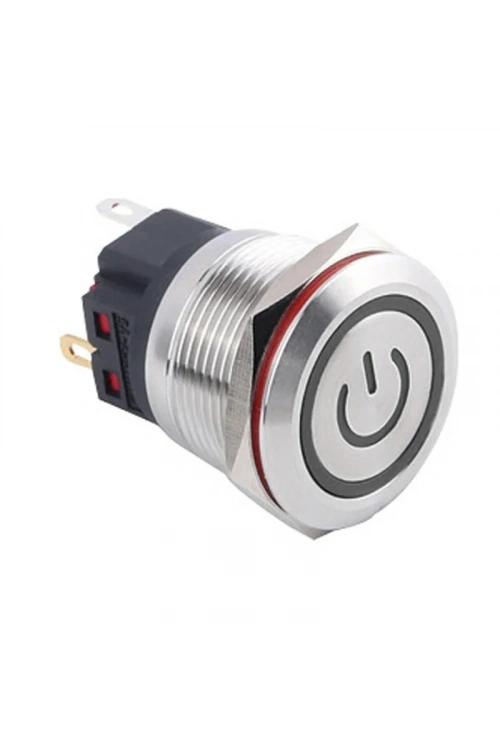 WD22B-P1-EC 22mm Düz Yaylı Işıklı Power Metal Buton - Beyaz