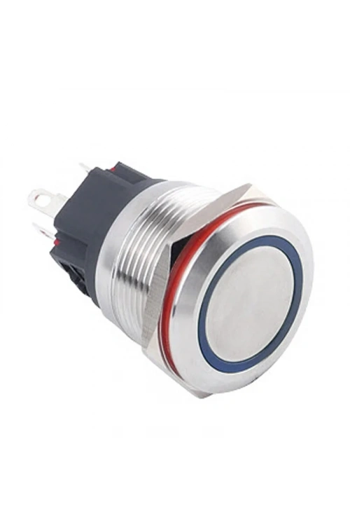 WD22B-P1Z-E 22mm Düz Anahtarlı Işıklı Metal Buton - Mavi