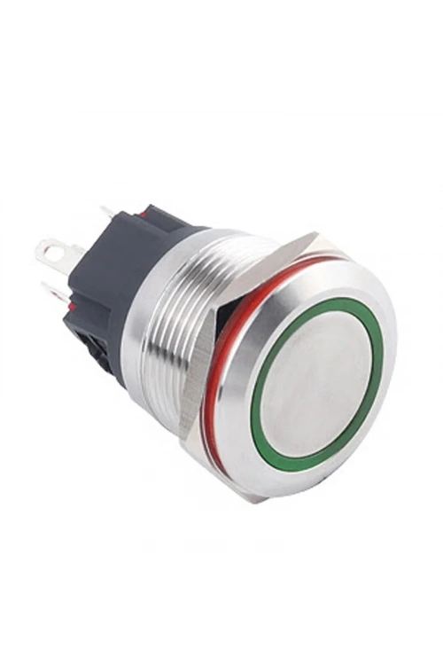 WD22B-P1Z-E 22mm Düz Anahtarlı Işıklı Metal Buton - Yeşil