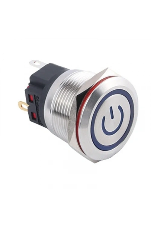 WD22B-P1Z-EC 22mm Düz Anahtarlı Işıklı Power Metal Buton - Mavi