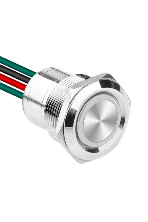 WD22D1-P2-E 22mm Düz Yaylı Işıklı Kablolu Metal Buton - Beyaz