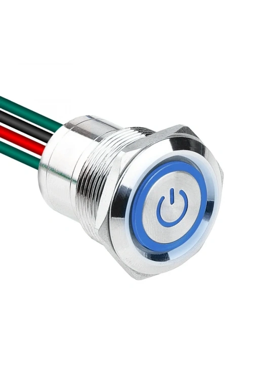 WD22D1-P2Z-EC 22mm Düz Anahtarlı Işıklı Power Kablolu Metal Buton - Mavi