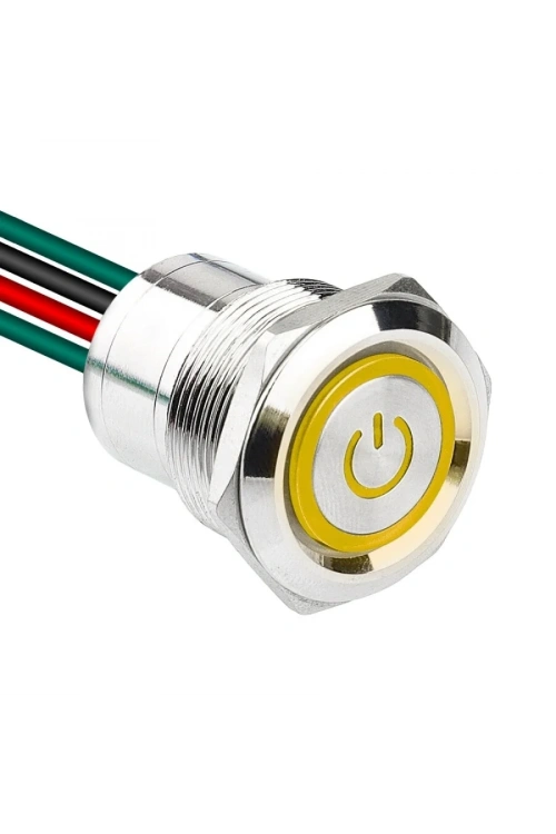 WD22D1-P2Z-EC 22mm Düz Anahtarlı Işıklı Power Kablolu Metal Buton - Sarı