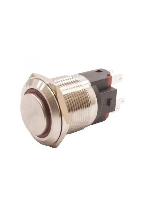 WD22E-G1-E 22mm Çıkık Yaylı Işıklı Metal Buton - Kırmızı