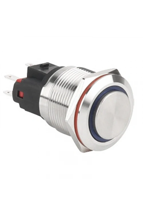 WD22E-G1-E 22mm Çıkık Yaylı Işıklı Metal Buton - Mavi