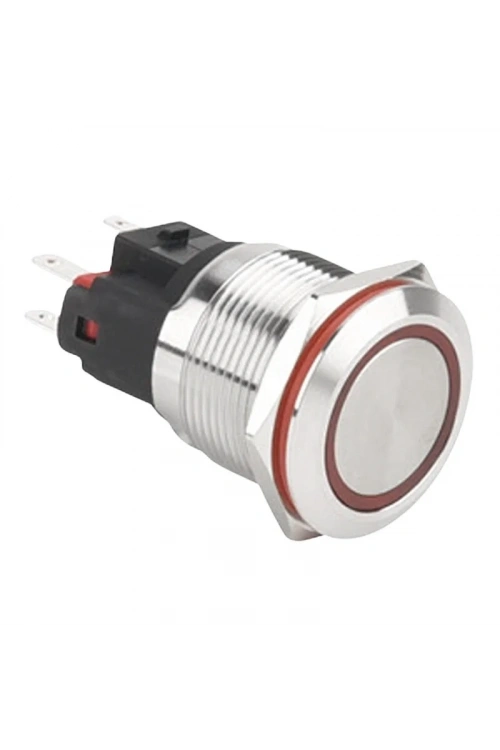 WD22E-P1Z-E 22mm Düz Anahtarlı Işıklı Metal Buton - Kırmızı