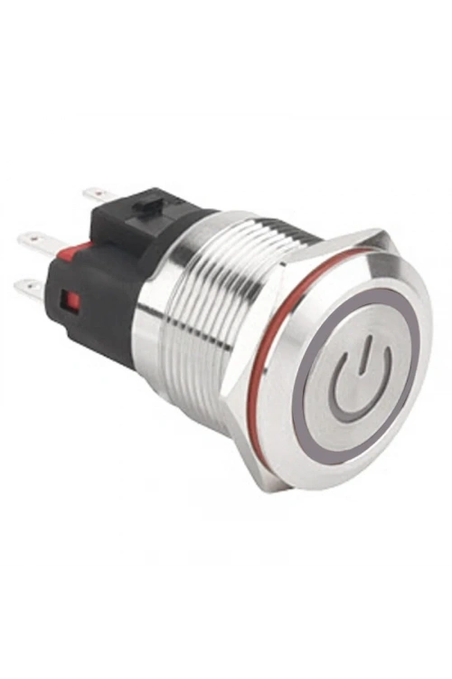 WD22E-P1Z-EC 22mm Düz Anahtarlı Işıklı Power Metal Buton - Beyaz