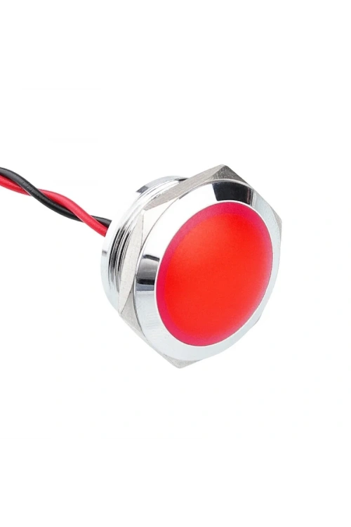 WD22L-P2 22mm 12-24V Kablolu Metal Sinyal Lambası - Kırmızı