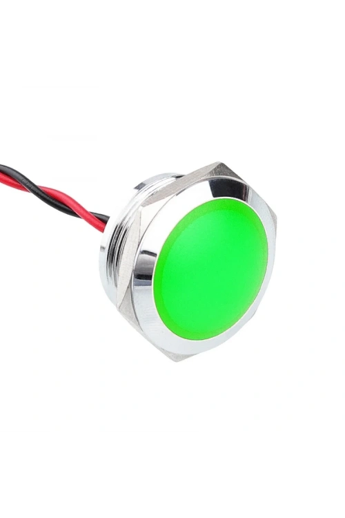 WD22L-P2 22mm 12-24V Kablolu Metal Sinyal Lambası - Yeşil