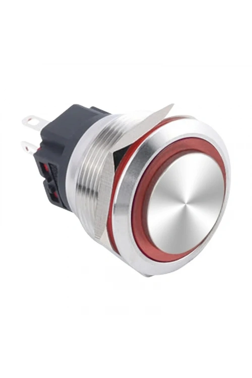WD25B-G1Z-E 25mm Çıkık Anahtarlı Işıklı Metal Buton - Kırmızı