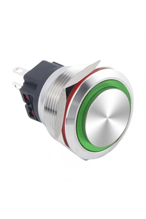 WD25B-G1Z-E 25mm Çıkık Anahtarlı Işıklı Metal Buton - Yeşil