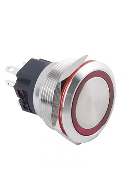WD25B-P1-E 25mm Düz Yaylı Işıklı Metal Buton - Kırmızı