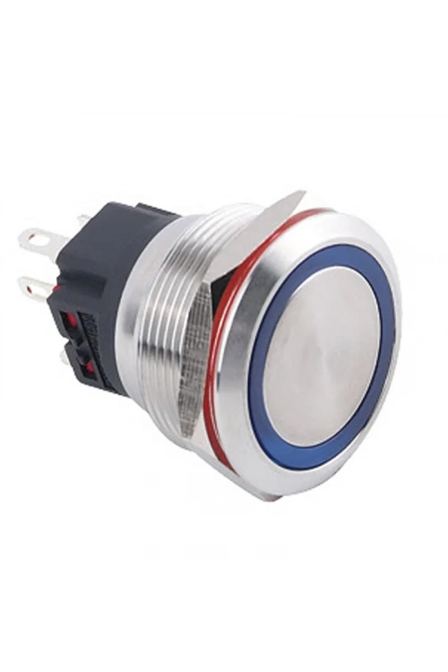 WD25B-P1Z-E 25mm Düz Anahtarlı Işıklı Metal Buton - Mavi