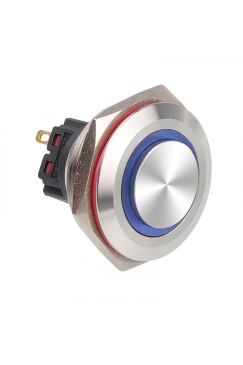 WD28B-G1-E 28mm Çıkık Yaylı Işıklı Metal Buton - Mavi