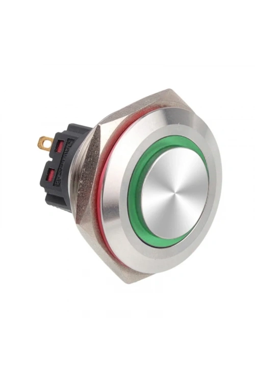 WD28B-G1-E 28mm Çıkık Yaylı Işıklı Metal Buton - Yeşil