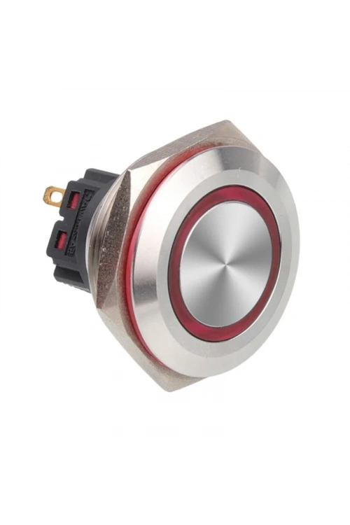 WD28B-P1-E 28mm Düz Yaylı Işıklı Metal Buton - Kırmızı